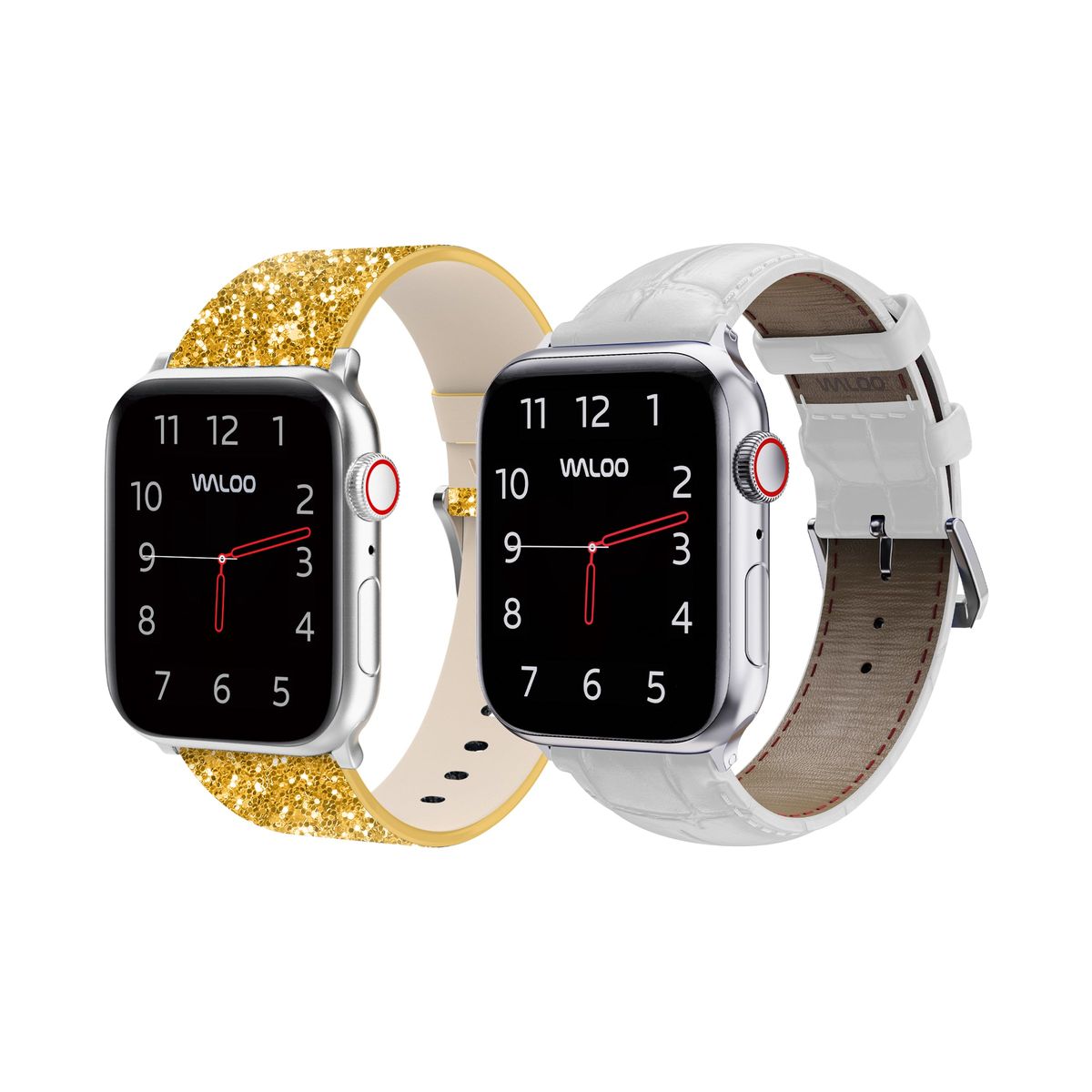Waloo® Bling & Crocodile Leather Bands for Apple Watch (2-Pack) - 38/40/41mm / Gold Bling + White Crocodile