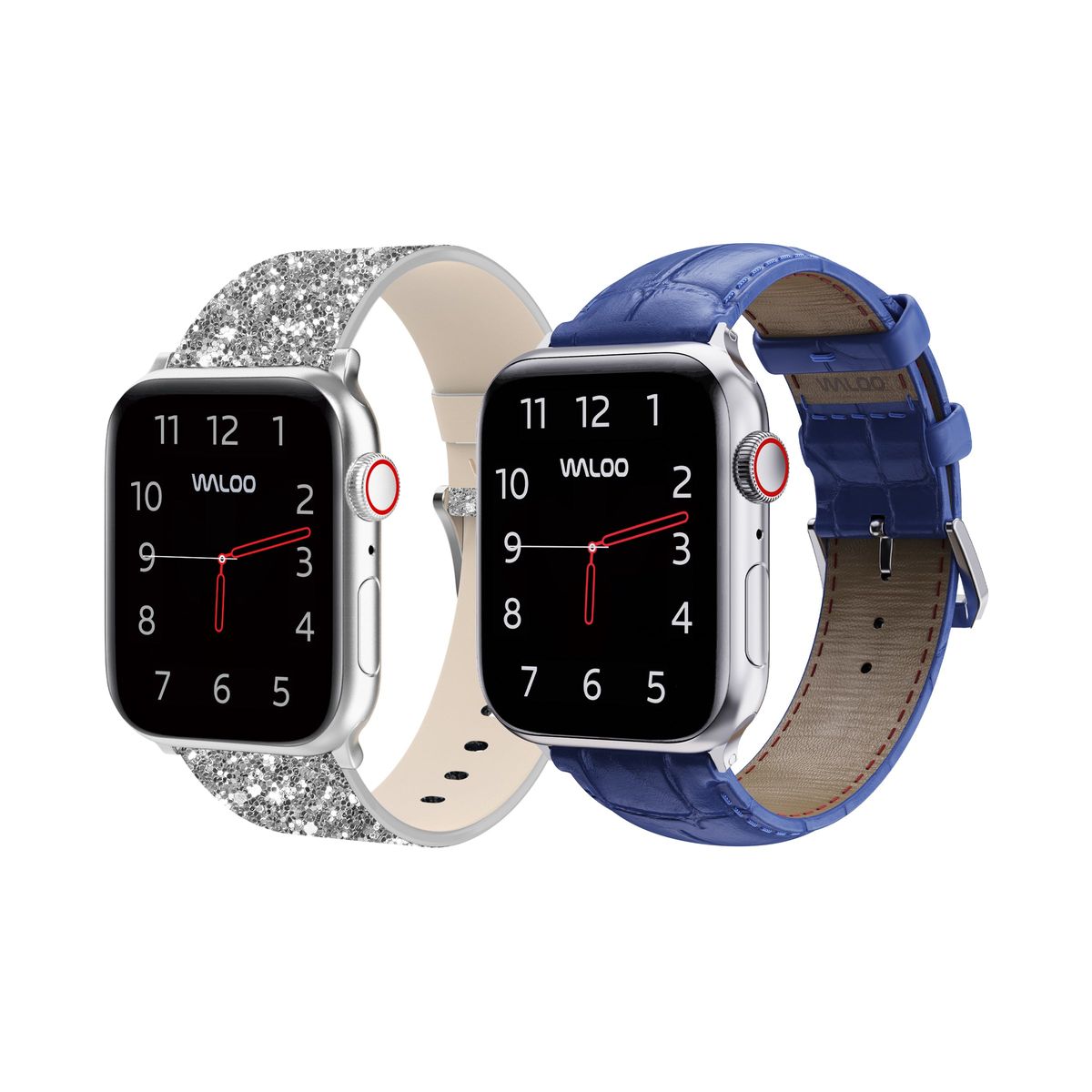 Waloo Bling Crocodile Leather Bands for Apple Watch 2Pack 42444549mm Silver Bling Navy Crocodile
