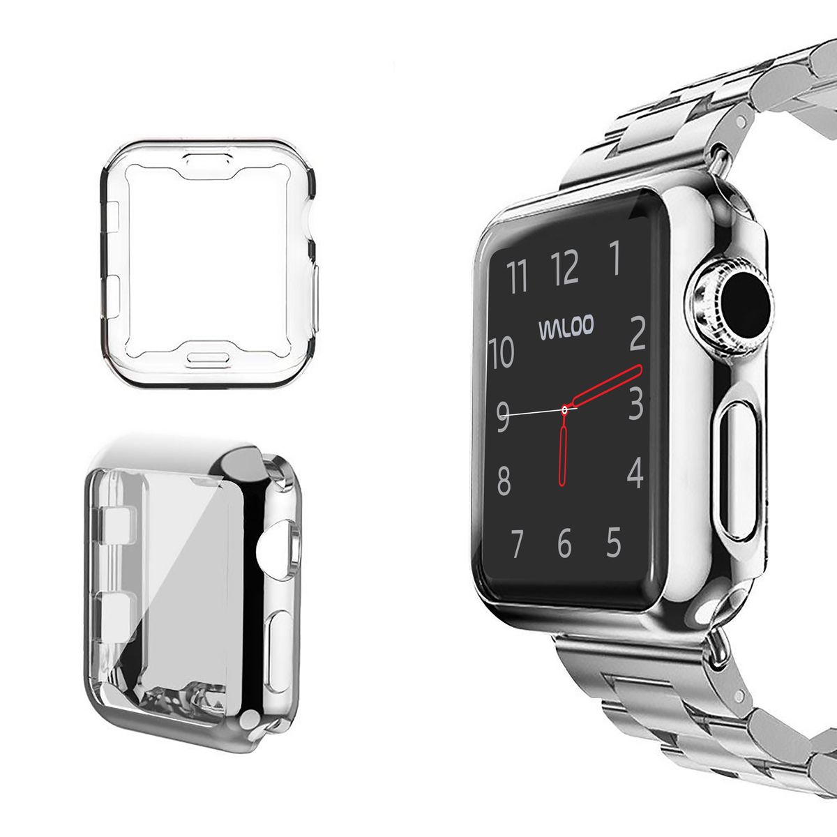 Waloo 2 Pack Electroplate Case for Apple Watch Series 1to 9 2 Pack Clear + Silver 40mm (Series 4 5 6 & SE1/2 Only)