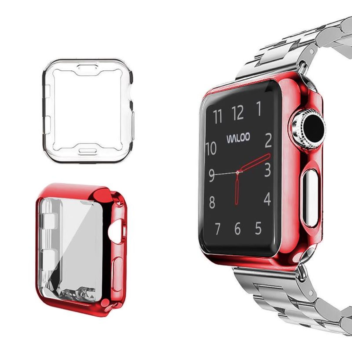 Waloo® Electroplated Cases for Apple Watch (2-Pack) - 38mm / Clear & Red