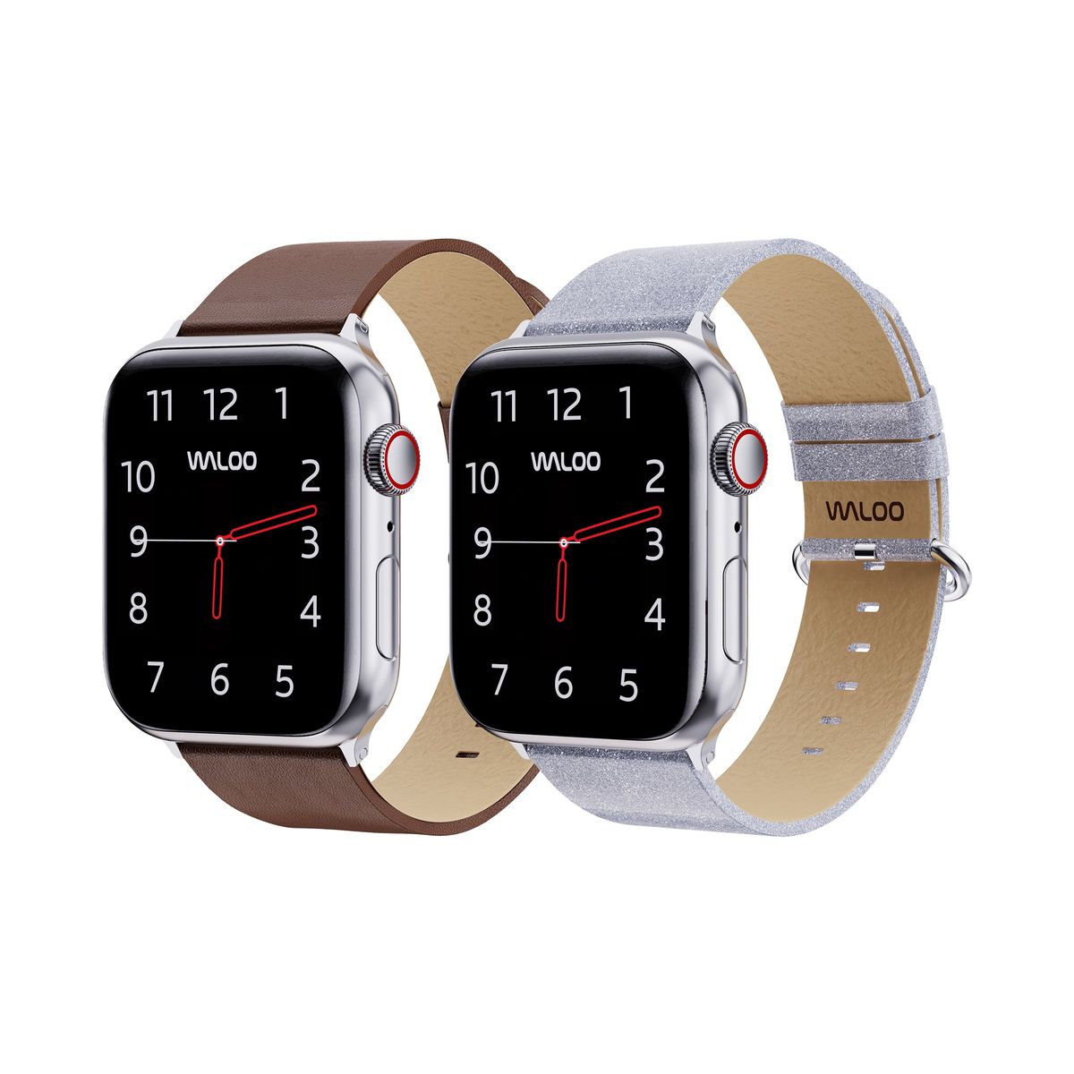 Photos - Watch Strap Waloo Products Waloo® Leather Grain & Shiny Brilliance Bands for Apple Watch  - 42/44/45/49mm / Brown Leather Grain(2-Pack)