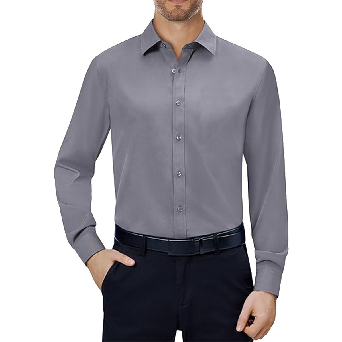 Men's Long Sleeve Classic Dress Shirt - JMLS-350 / GY / 2XL