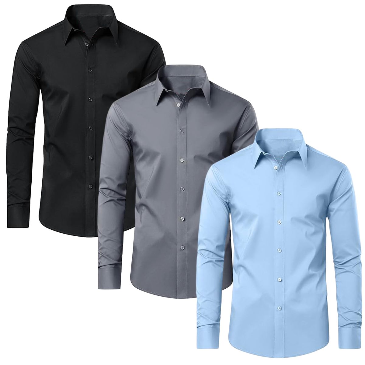 Men's Long Sleeve Classic Dress Shirt - JMLS-350-BK-GY-LB - L