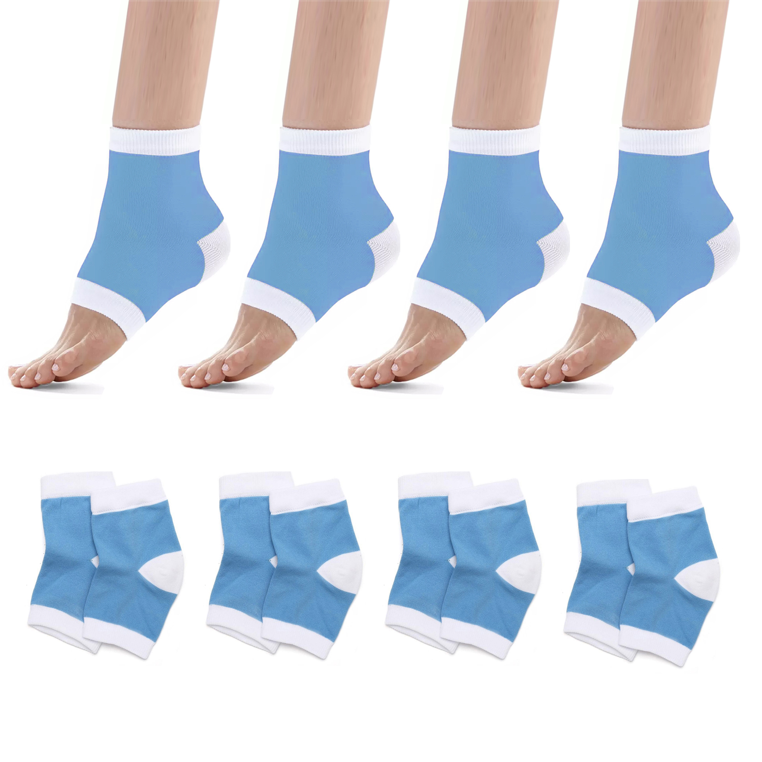 Open-Toe Moisturizing Gel Heel Socks for Dry/Cracked Skin (4-Pair) - Blue (4-Pack)