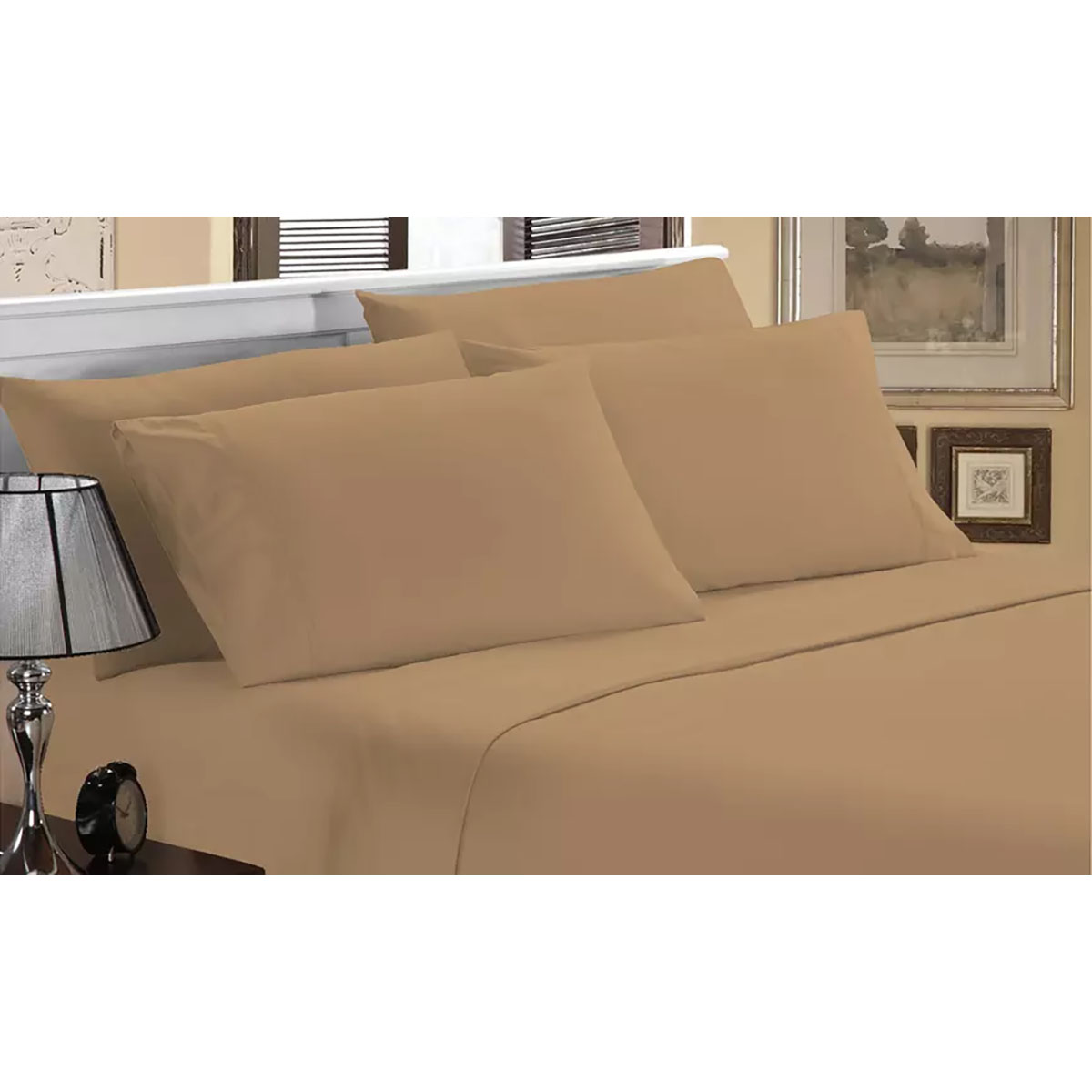 Luxury Home Ultra-Soft Bamboo-Blend Sheets - Full - Khaki