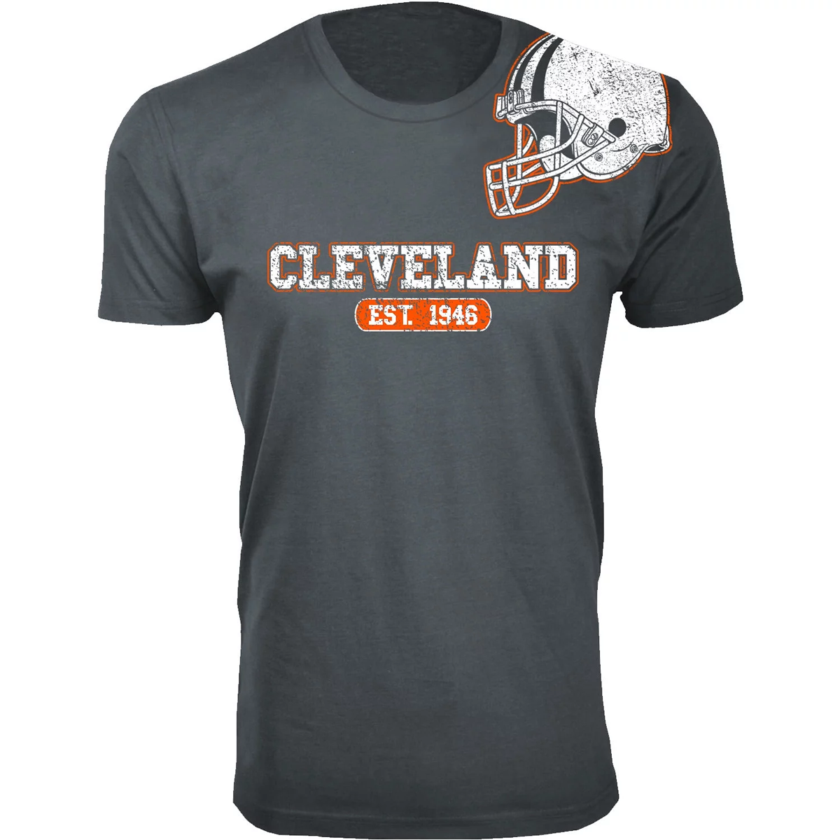 Men's Football Team Helmet Cotton T-Shirt - Cleveland / Charcoal / Small