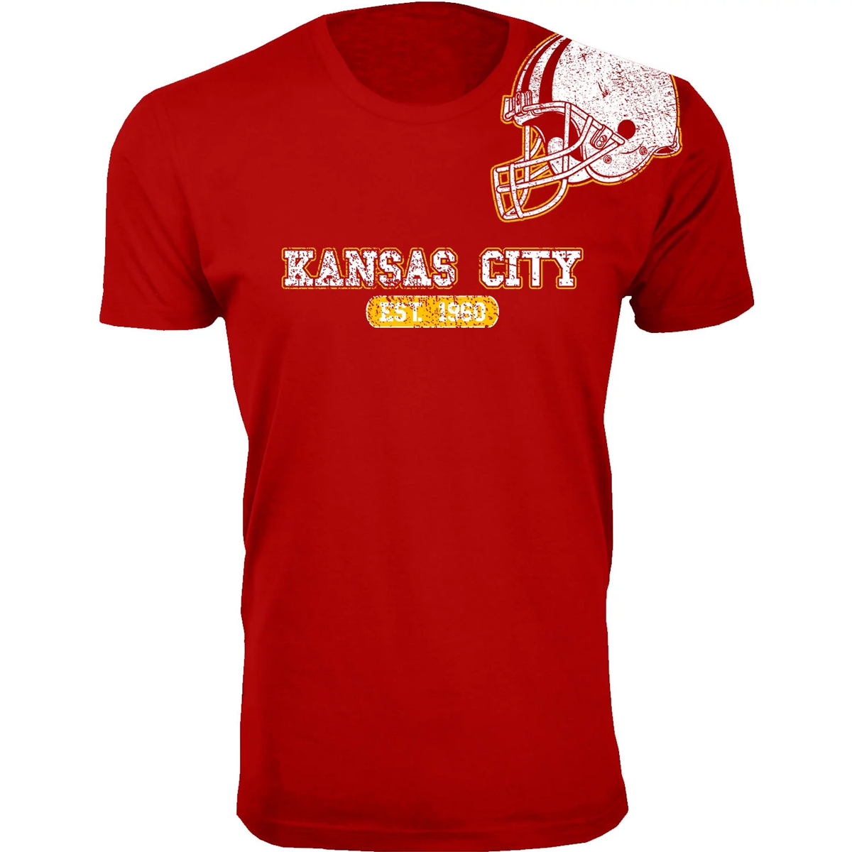 Men's Football Team Helmet Cotton T-Shirt - Kansas City / Red / Small