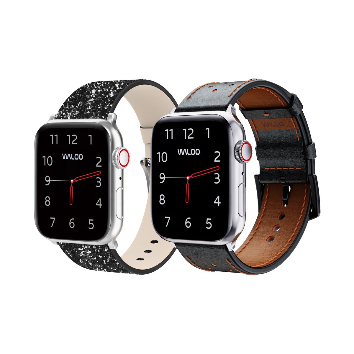 Waloo Bling and Breathable Leather Bands For Apple Watch  (2-Pack)  - 38/40/41mm / Black Bling + Black Breathable Leather