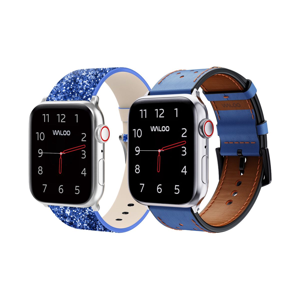 Waloo Bling and Breathable Leather Bands For Apple Watch  (2-Pack)  - 38/40/41mm / Blue Bling + Blue Breathable Leather