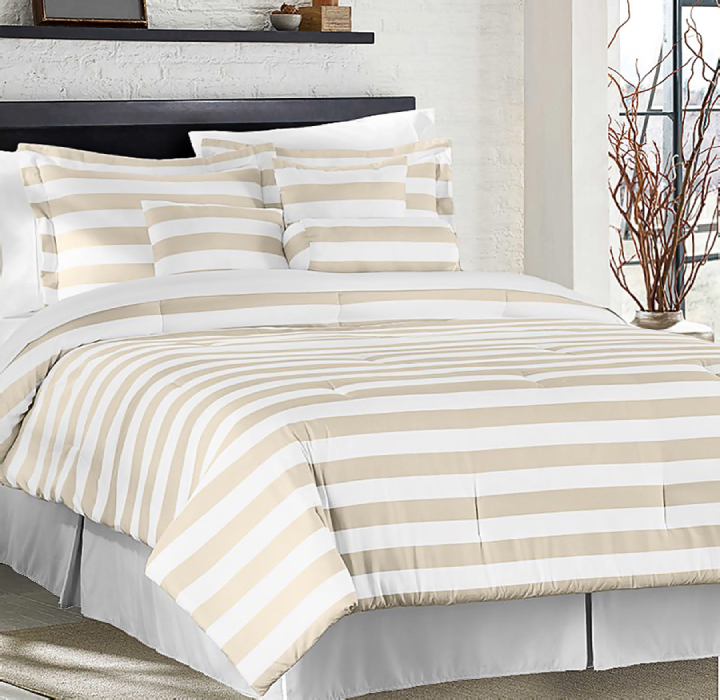 Printed 7-Piece Fashion Comforter Set - Stripe - Queen - Taupe