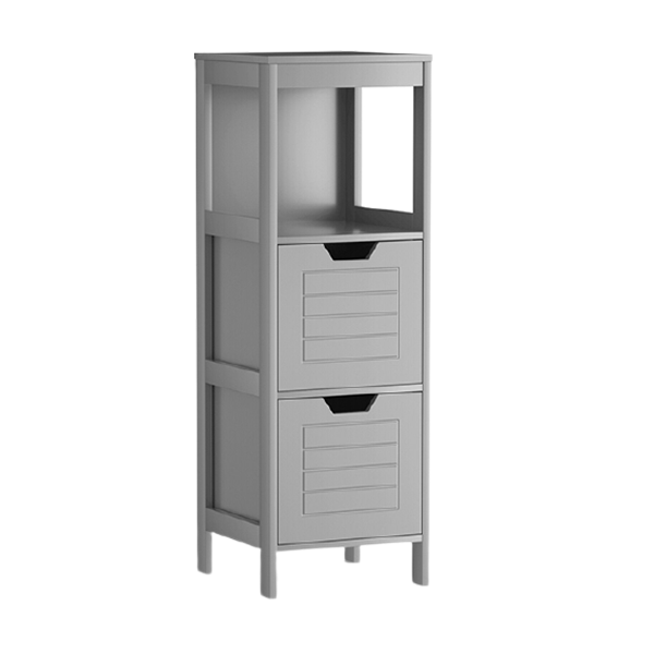 3-Tier Wooden Floor-Standing Storage Cabinet with Drawers - Grey