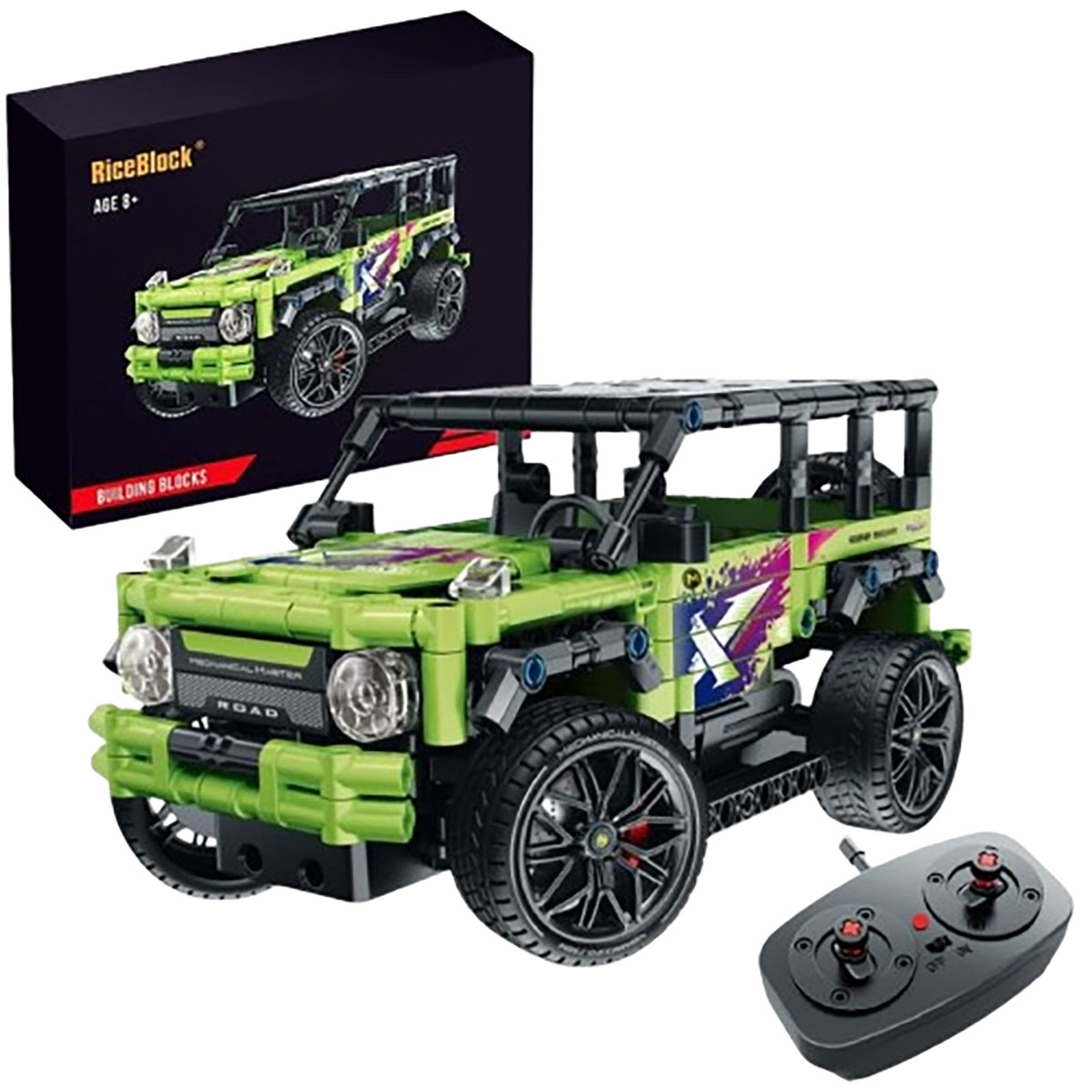 RiceBlock® Building Block Buggy with Remote Control - Green (580PCS)