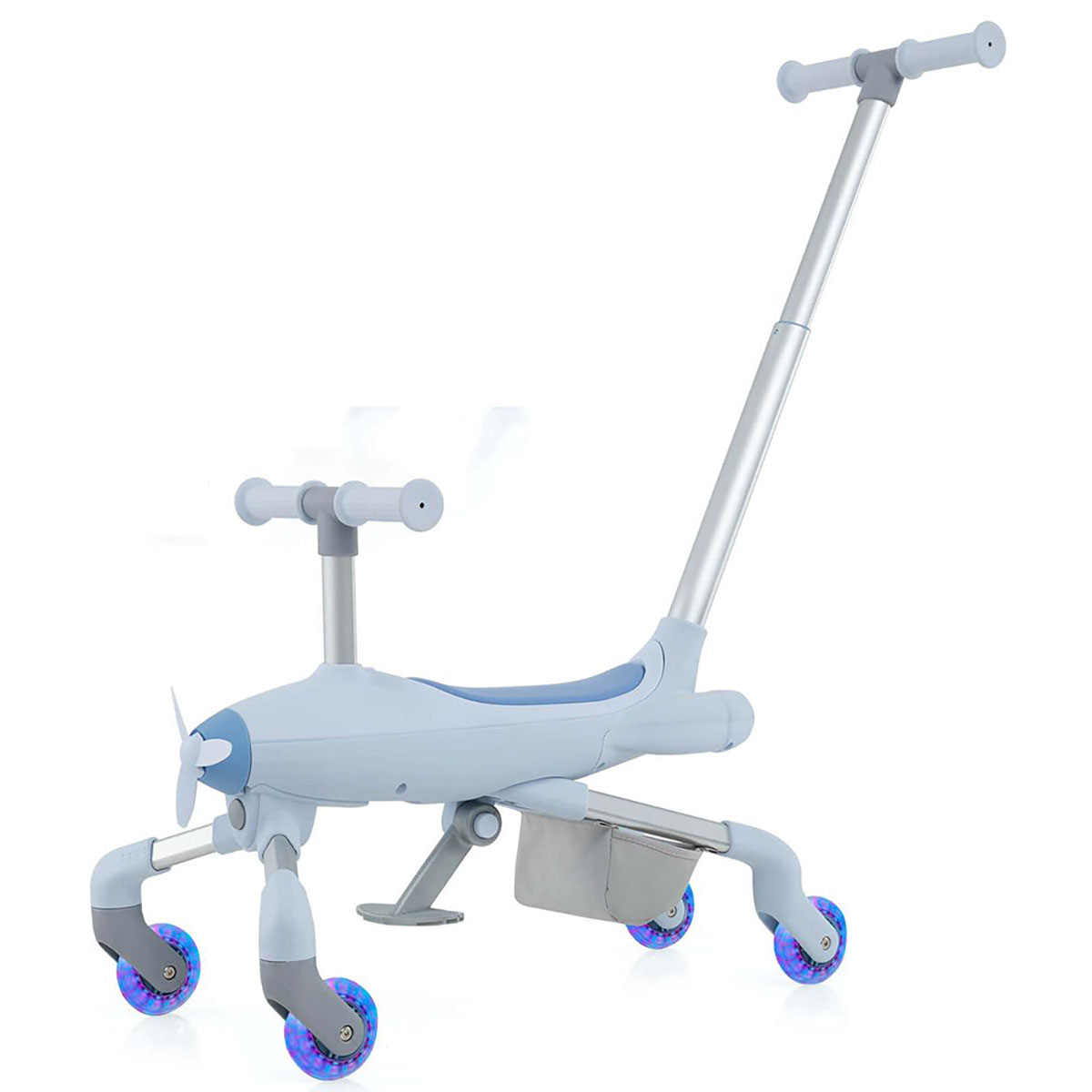 2-in-1 Kids' Ride-on Push Car with LED Lighted Wheels - Blue