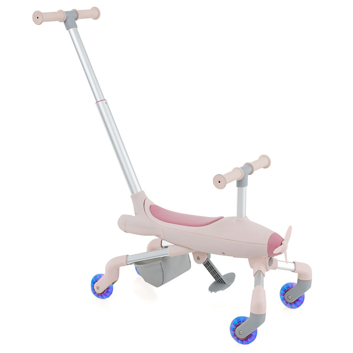 2-in-1 Kids' Ride-on Push Car with LED Lighted Wheels - Pink