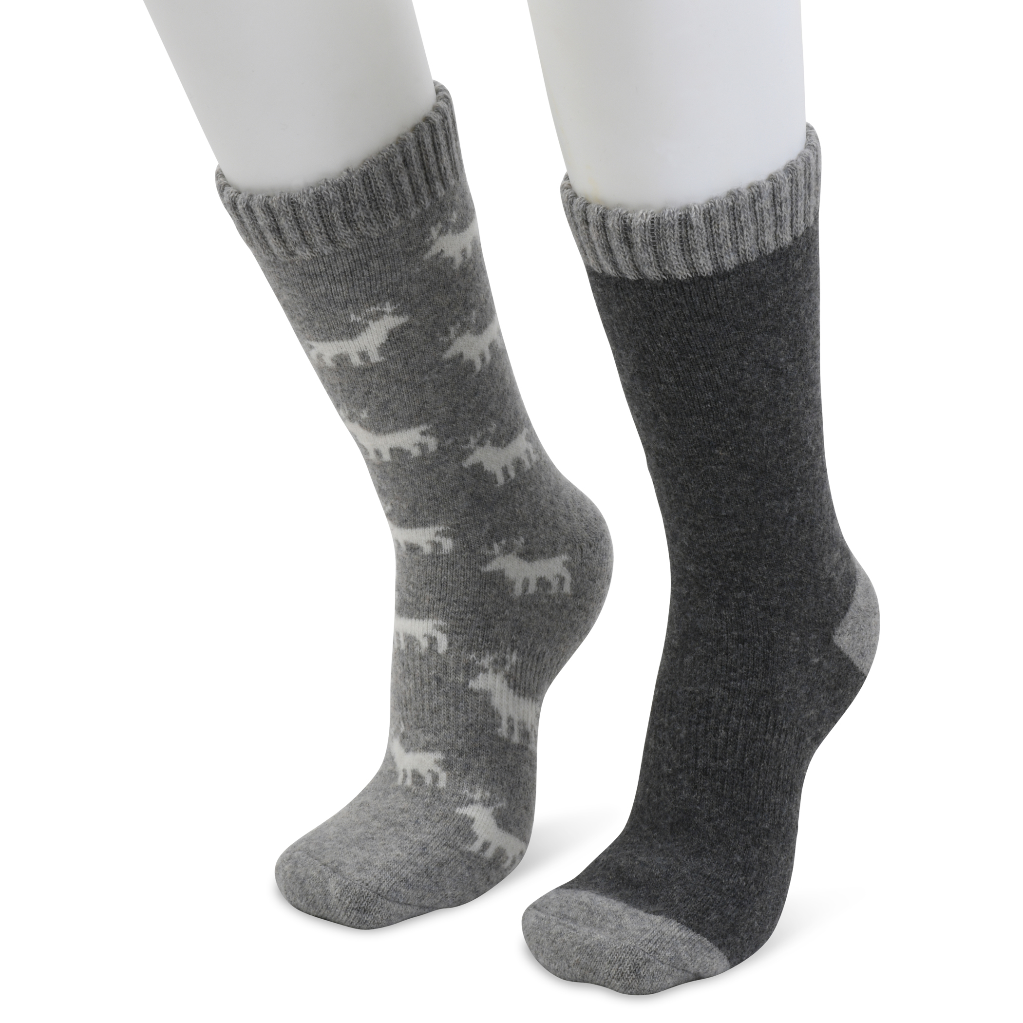 GaaHuu™ Women's Wool Blend Cushioned Boot Socks (2-Pair) - grey allover moose socks