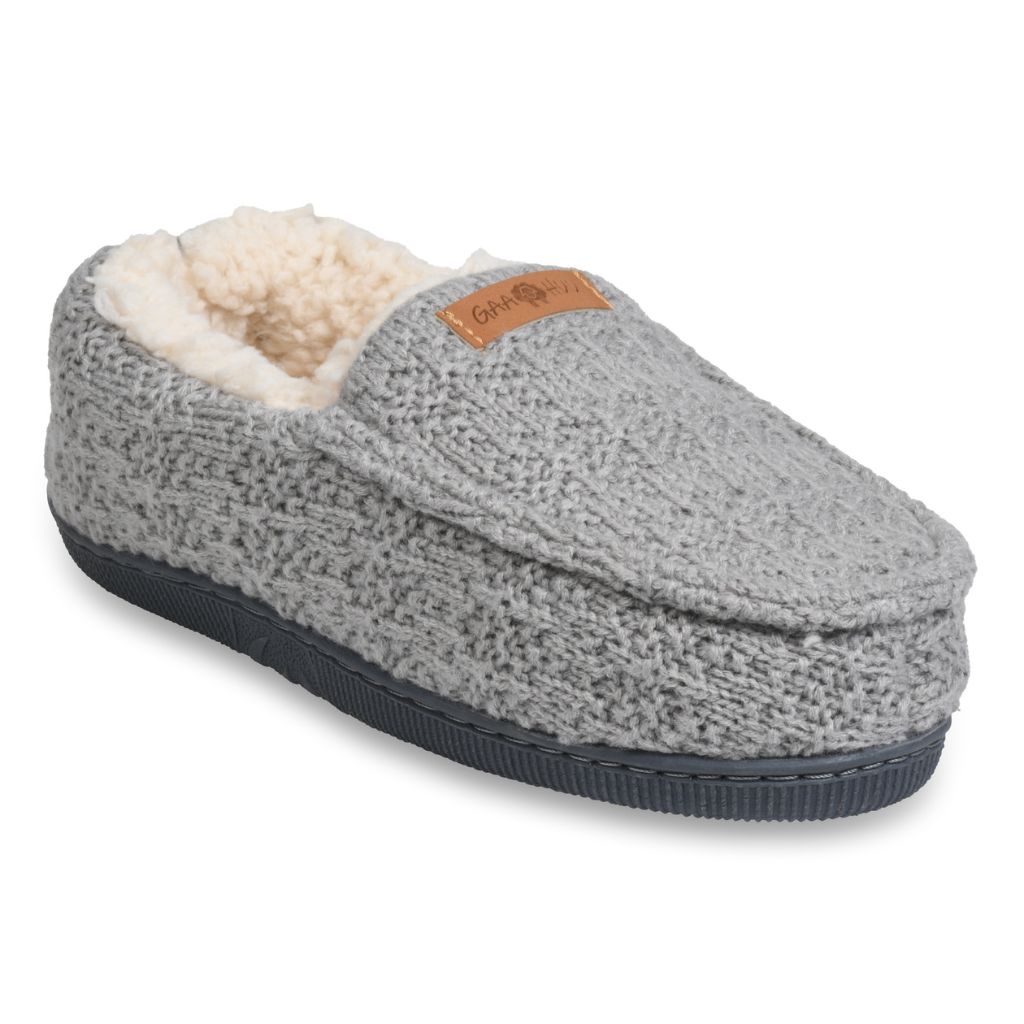 Gaahuu Faux Wool Mocassin Slipper for Women - Medium - Grey  Textured Knit