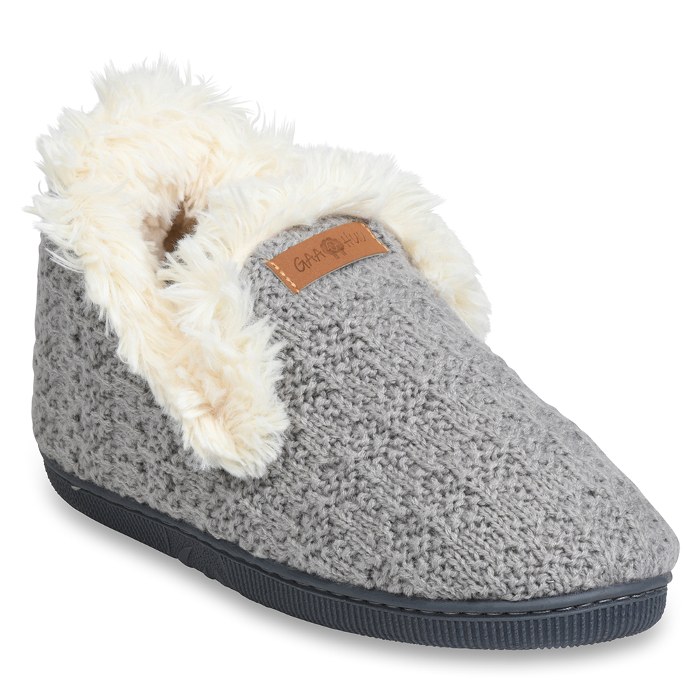 GaaHuu™ Women's Memory Foam Slipper Boots - grey large - textured knit-image-SKU3773023