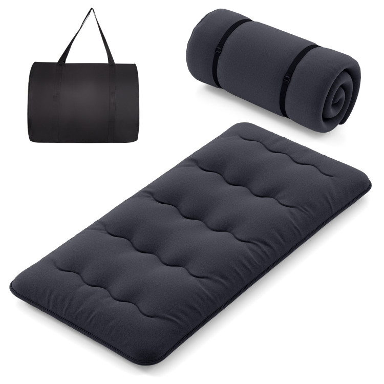 Futon Mattress with Washable Cover and Carrying Bag - Black-Twin
