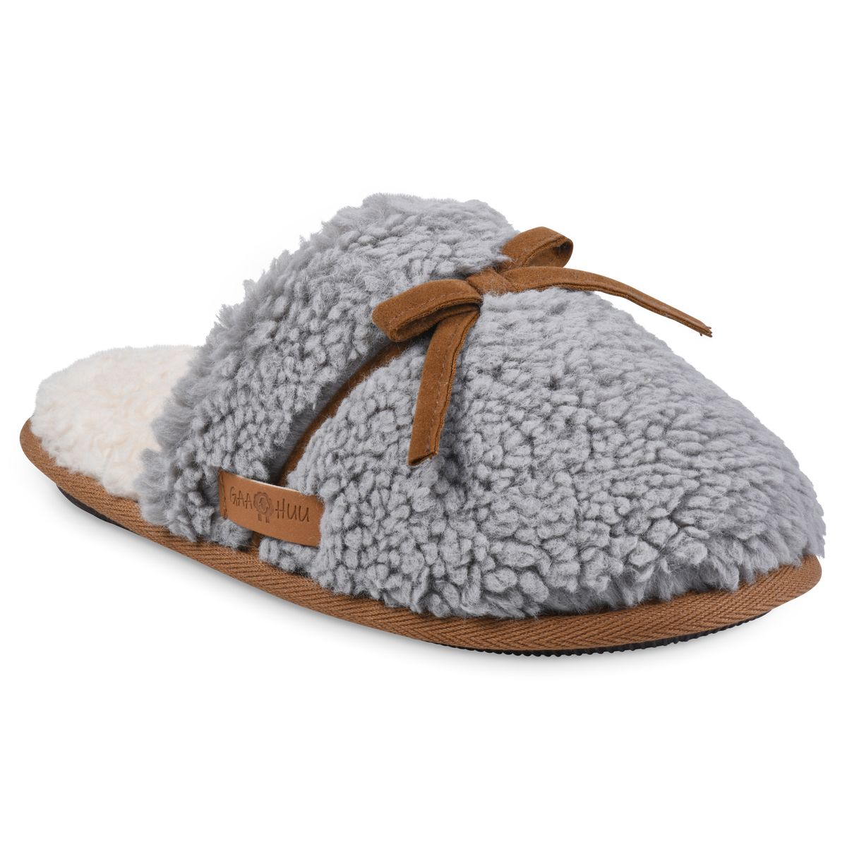 GaaHuu™ Women's Memory Foam Scuff Slippers - Large - Grey - Berber with Bow
