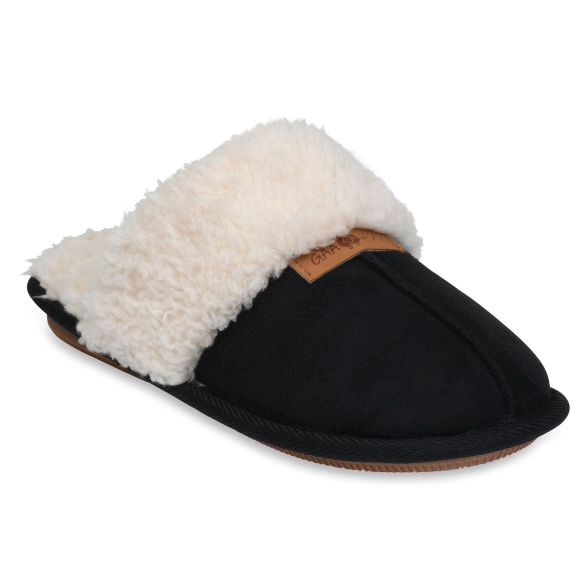 GaaHuu™ Women's Memory Foam Scuff Slippers - smooth black large with white cuff