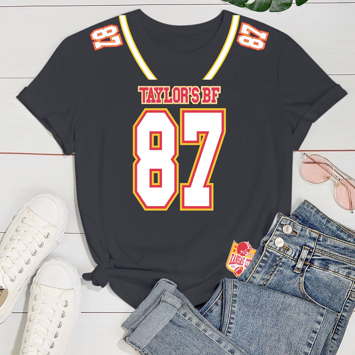 Women's Kansas City Football Love ERA T-Shirt - Team Jersey - Black / L
