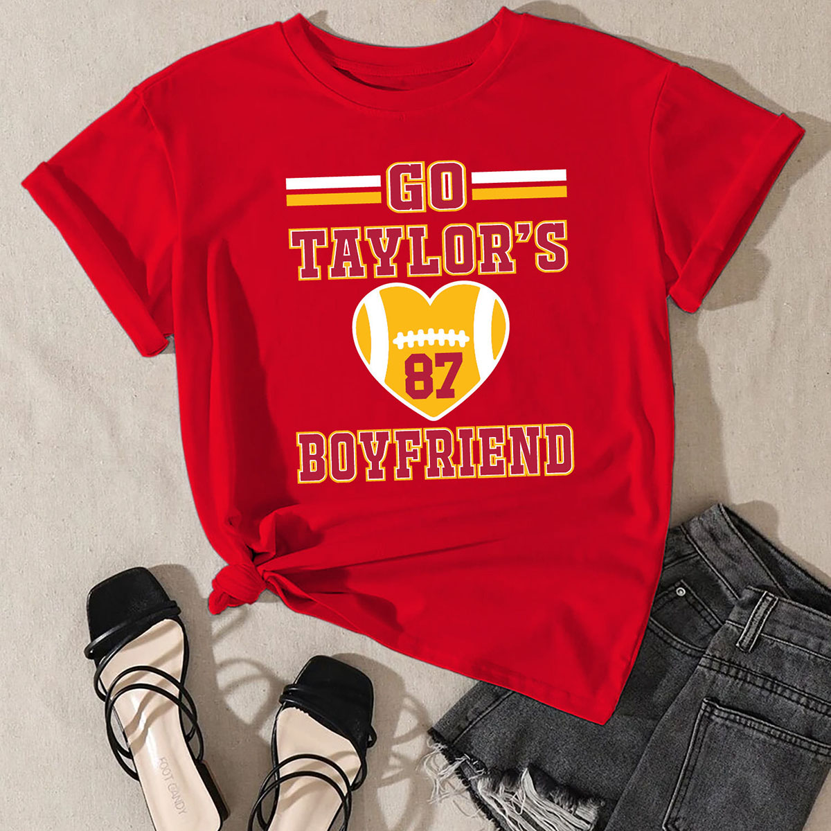 Women's Kansas City Football Love ERA T-Shirt - Heart 87 - Red / L
