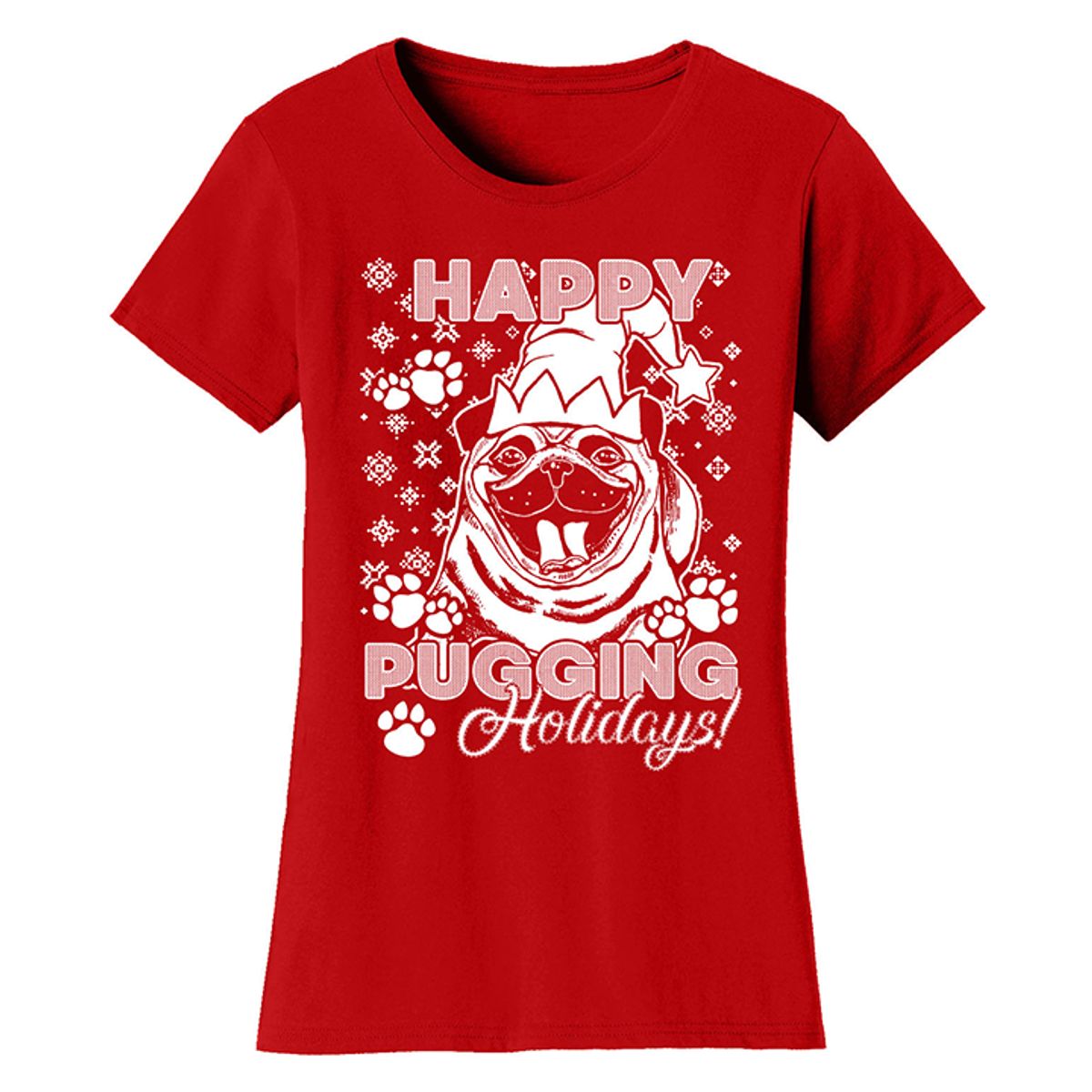 Women's Best Mom Christmas T-Shirts - Happy Pugging Holiday - Red / L