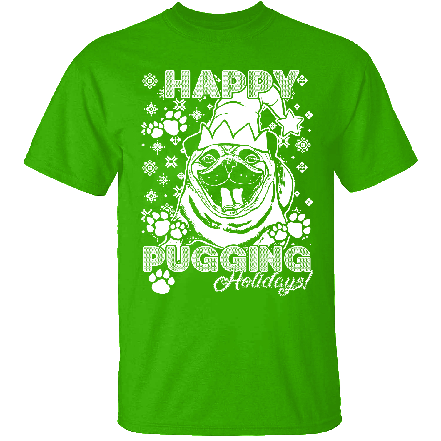 Christmas Sweater Men's T-Shirts II - PUGGING / Kelly Green / MD