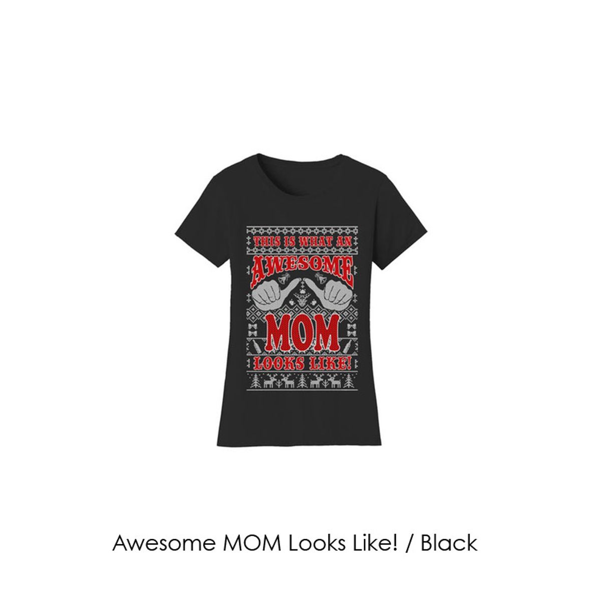 Women's Christmas Sweater T-Shirts - Mom and Grandma Edition - Awesome MOM Looks Like! / Black / LG