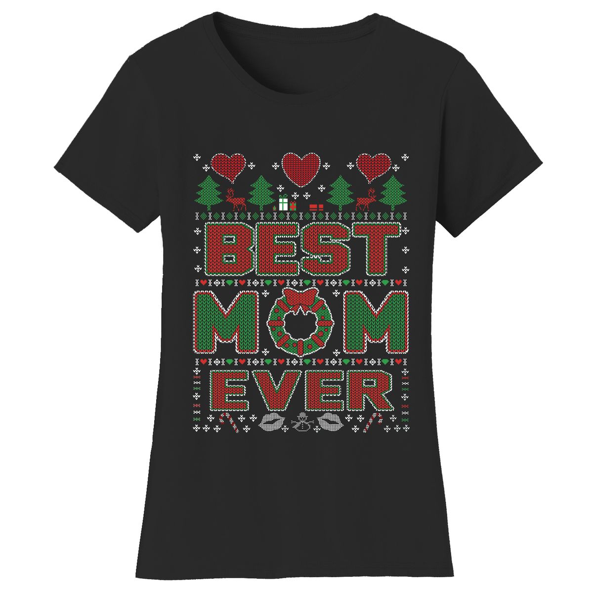 Women's Christmas Sweater T-Shirts - Mom and Grandma Edition - Best MOM Ever / Black / LG