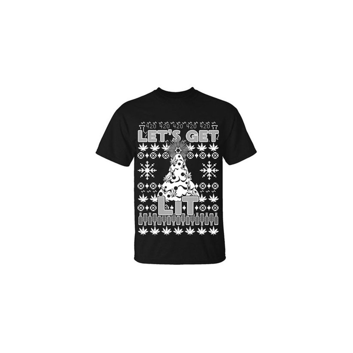Men's Funny Ugly Christmas Sweater Cotton T-Shirts -  Let's Get LIT / Black / 2XL