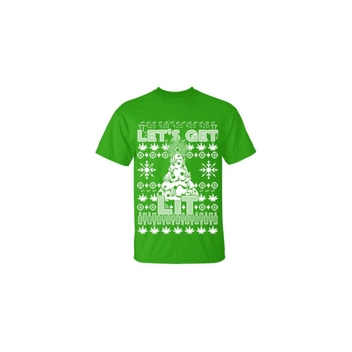 Men's Funny Ugly Christmas Sweater Cotton T-Shirts - Let's Get LIT / Kelly Green / 2XL