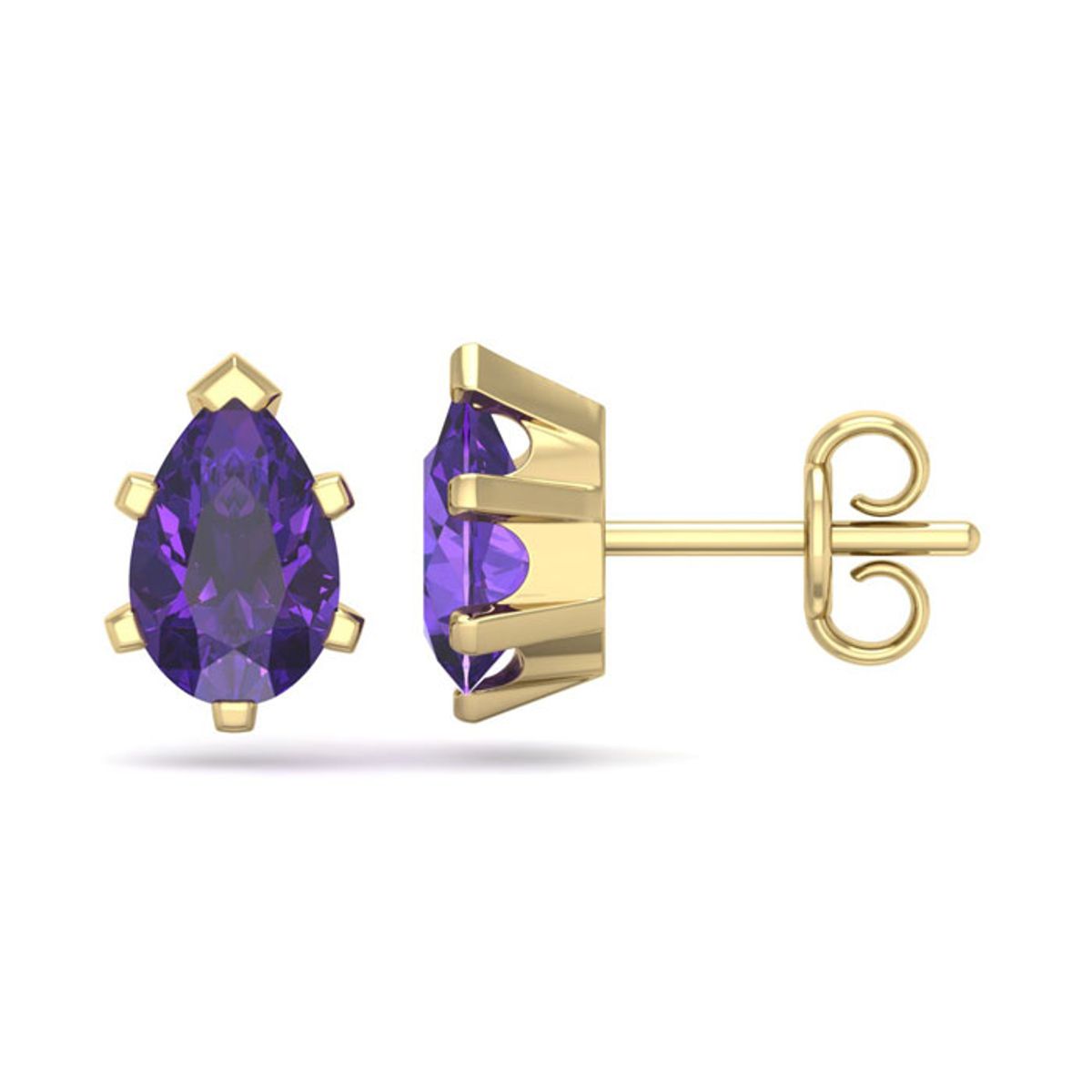 1-1/2-Carat Pear Shape Gemstone Stud Earrings in Sterling Silver - 1.50 CT Pear Shape Amethyst Studs In YG