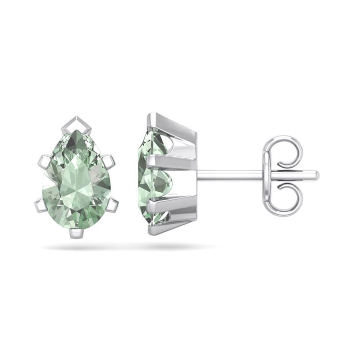 1-1/2-Carat Pear Shape Gemstone Stud Earrings in Sterling Silver - 1.5CT Pear Shape Green Amethyst Studs SS