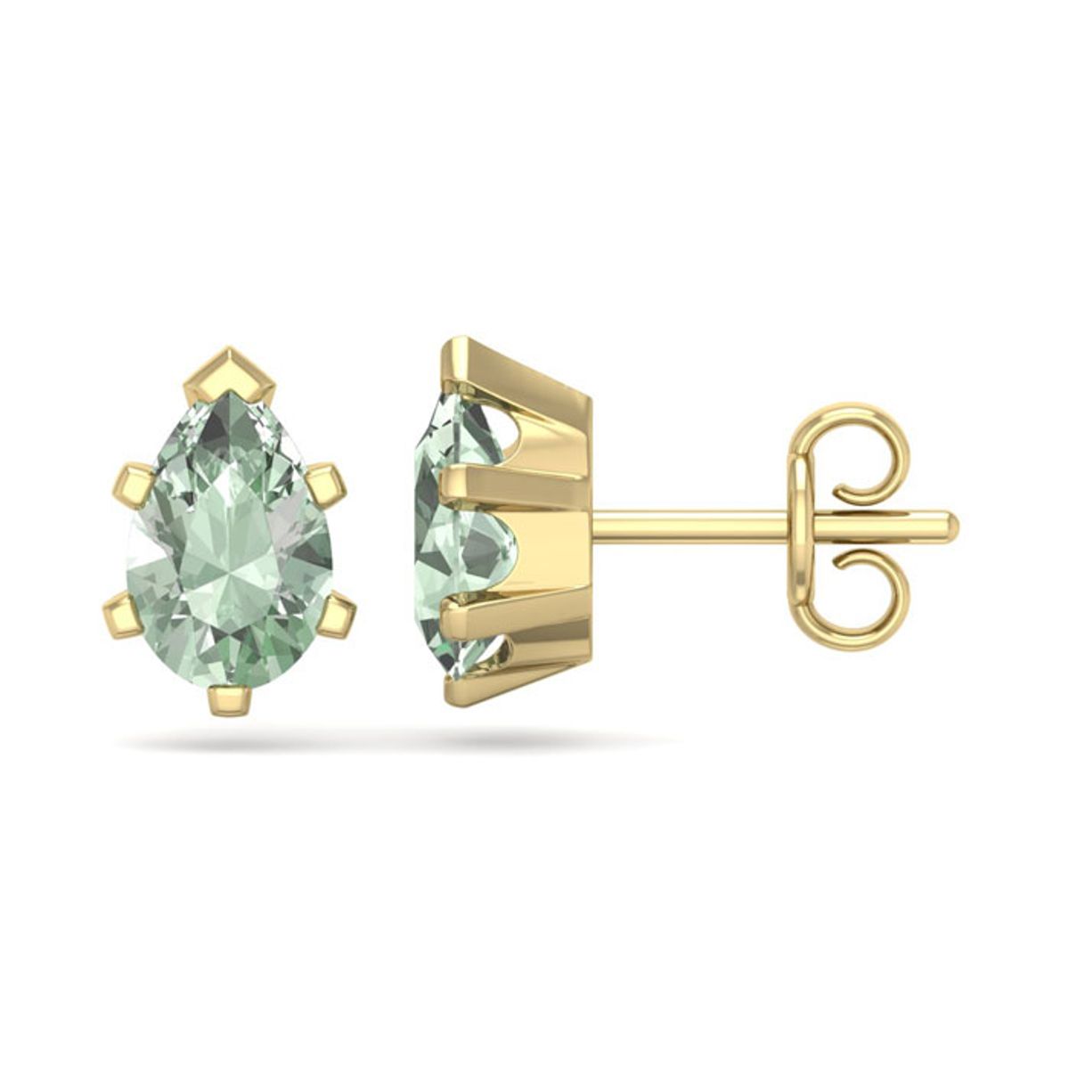 1-1/2-Carat Pear Shape Gemstone Stud Earrings in Sterling Silver - 1.5CT Pear Shape Green Amethyst Studs YG