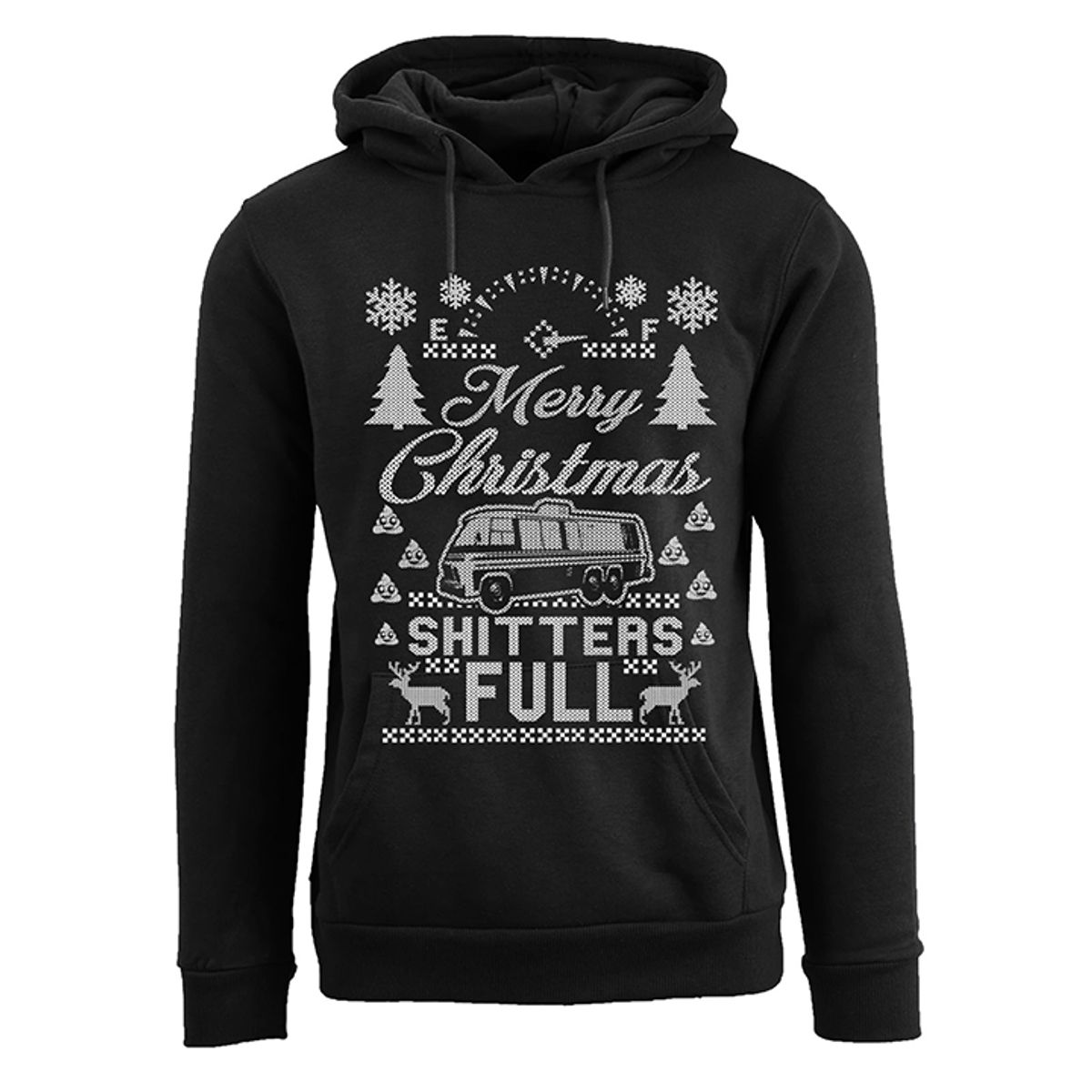 Women's Funny Holiday Pull Over Hoodie - Merry Christmas Shitters Full - Black - S