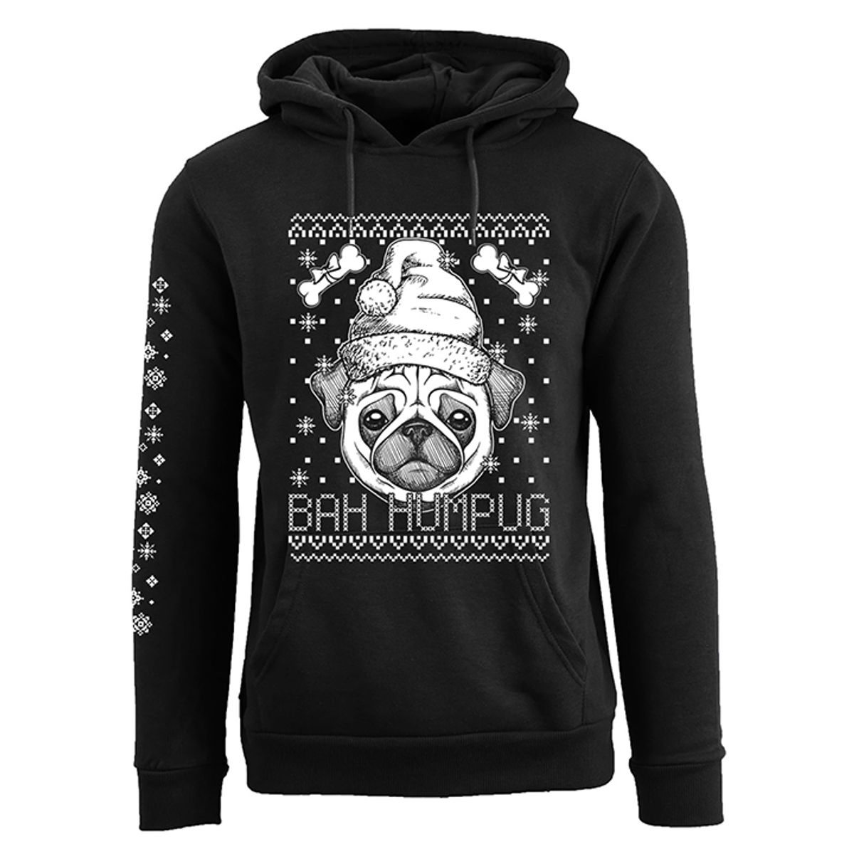 Women's Funny Holiday Pull Over Hoodie - Bah Humpug - Black - M
