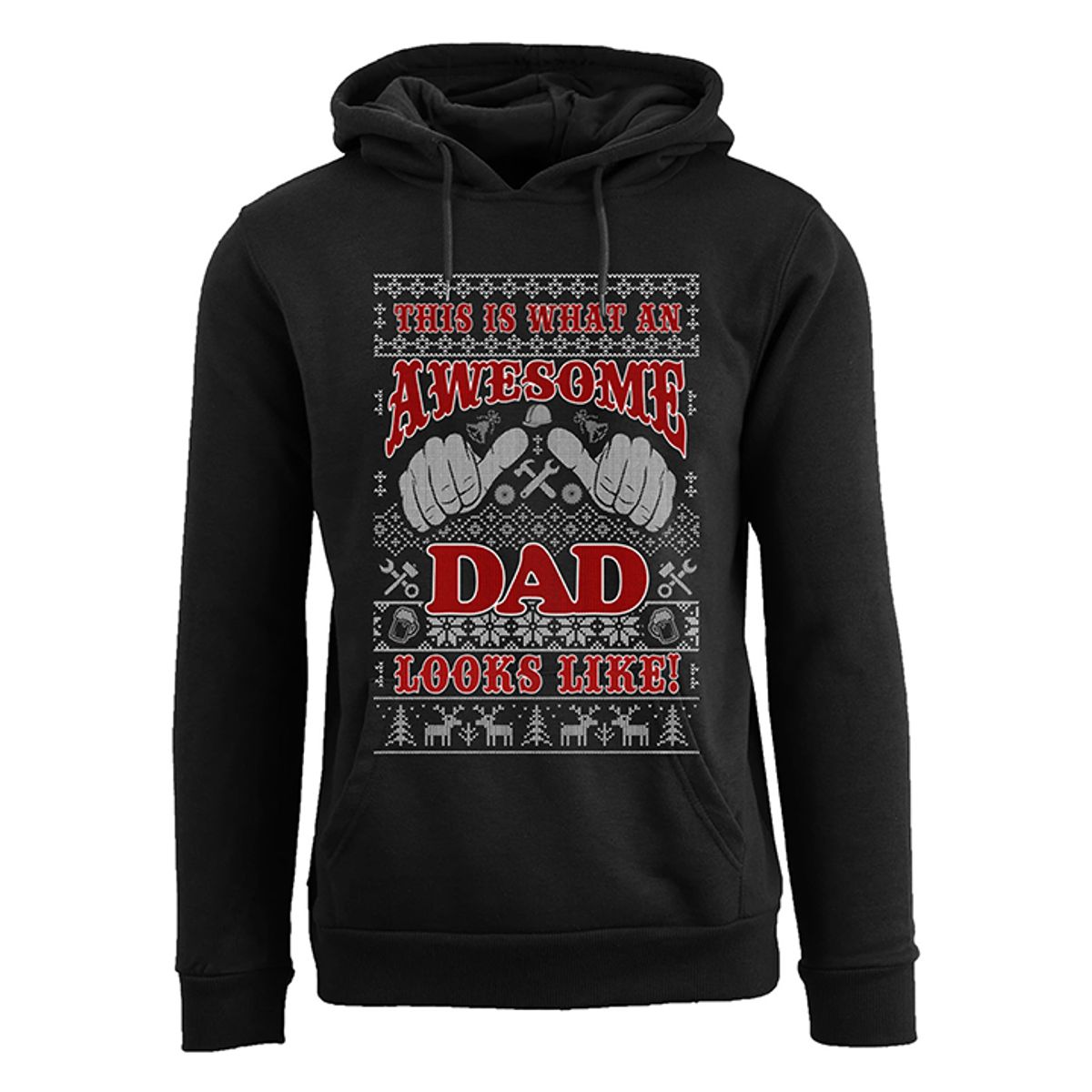 Men's Funny Ugly Holiday Pull Over Hoodie - This is Whan An Awesome Dad Looks Like - Black / L