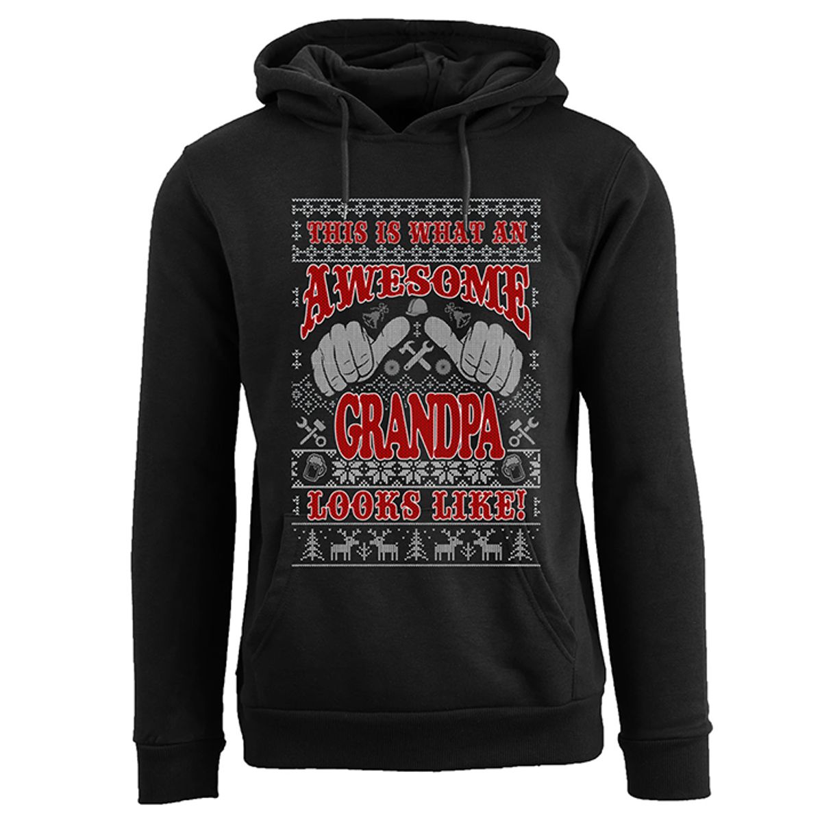 Men's Funny Ugly Holiday Pull Over Hoodie - This is Whan An Awesome Grandpa Looks Like - Black / S