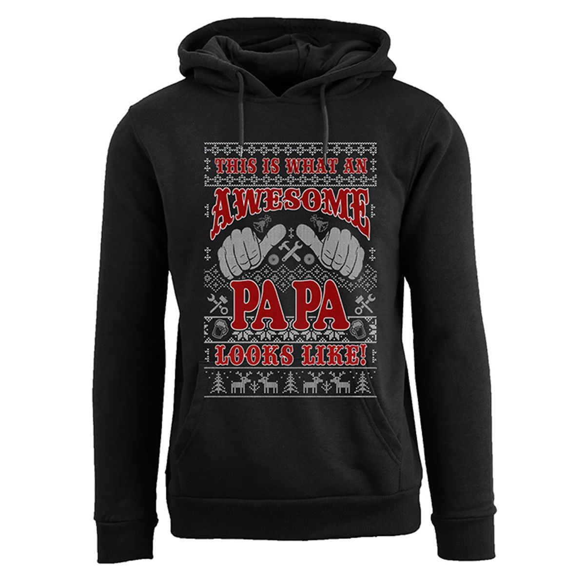 Men's Funny Ugly Holiday Pull Over Hoodie - This is Whan An Awesome Papa Looks Like - Black / L