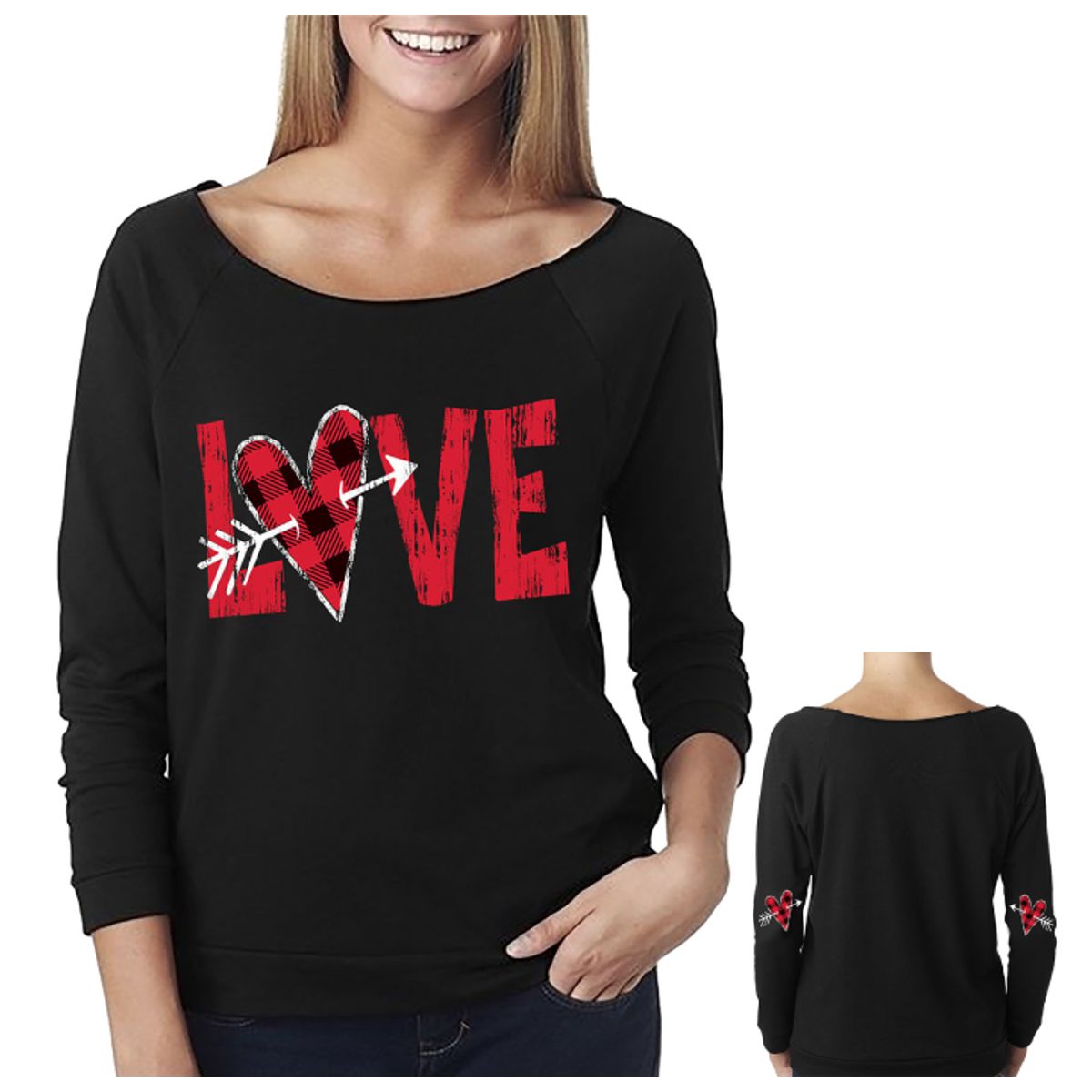 Women's Valentine's Day Shirts - Off The Shoulder - Cupid Love - Black / L