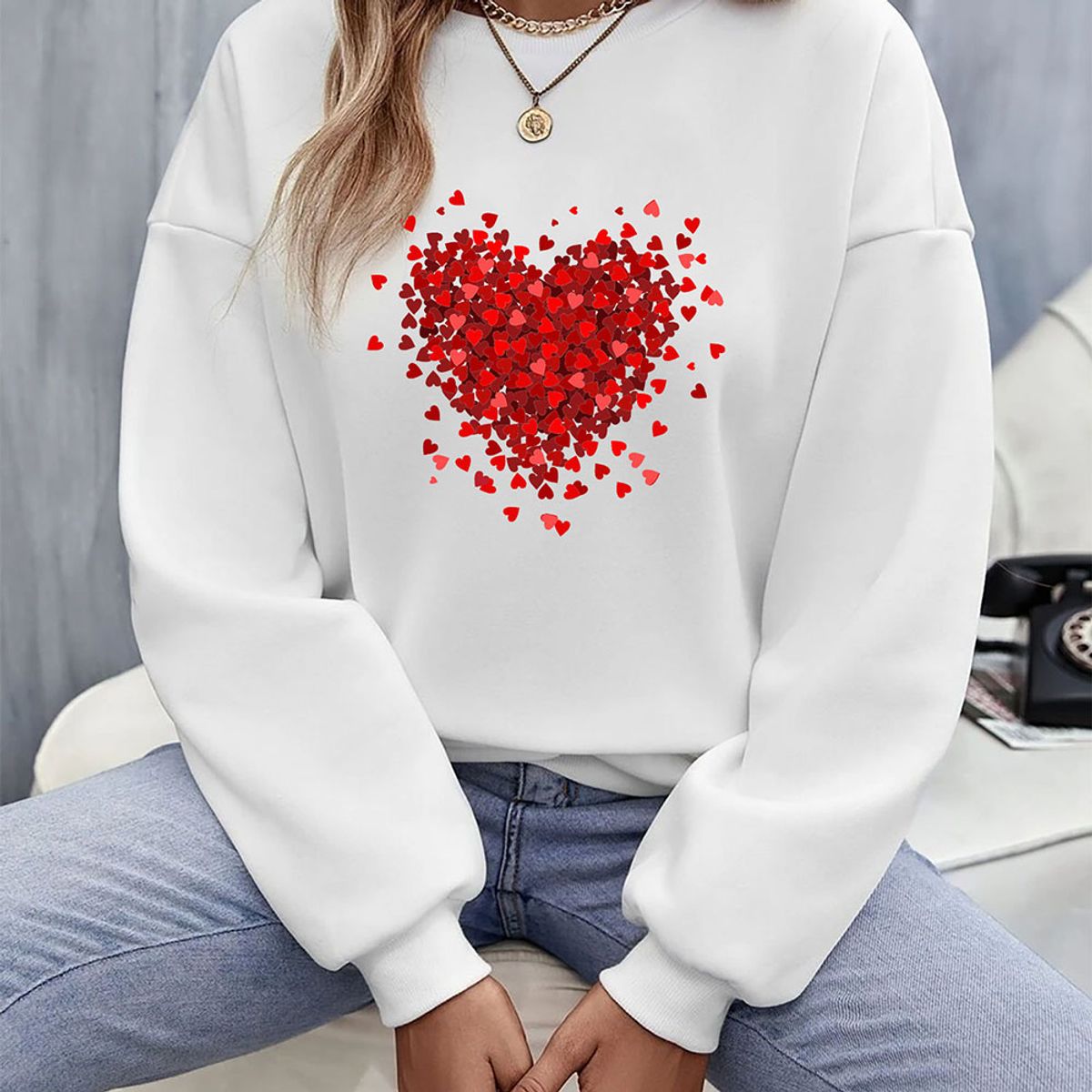 Women's Valentine's Day Sweatshirt - Hearts Burst - White / 2XL-image-SKU4688710