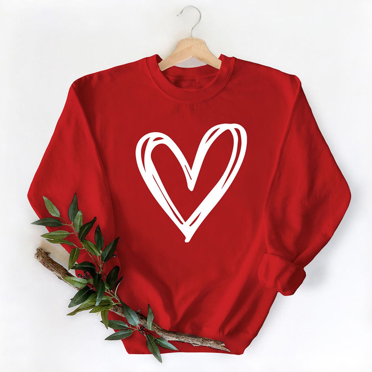 Women's Valentine's Day Sweatshirt - Scribble Heart - Red / L
