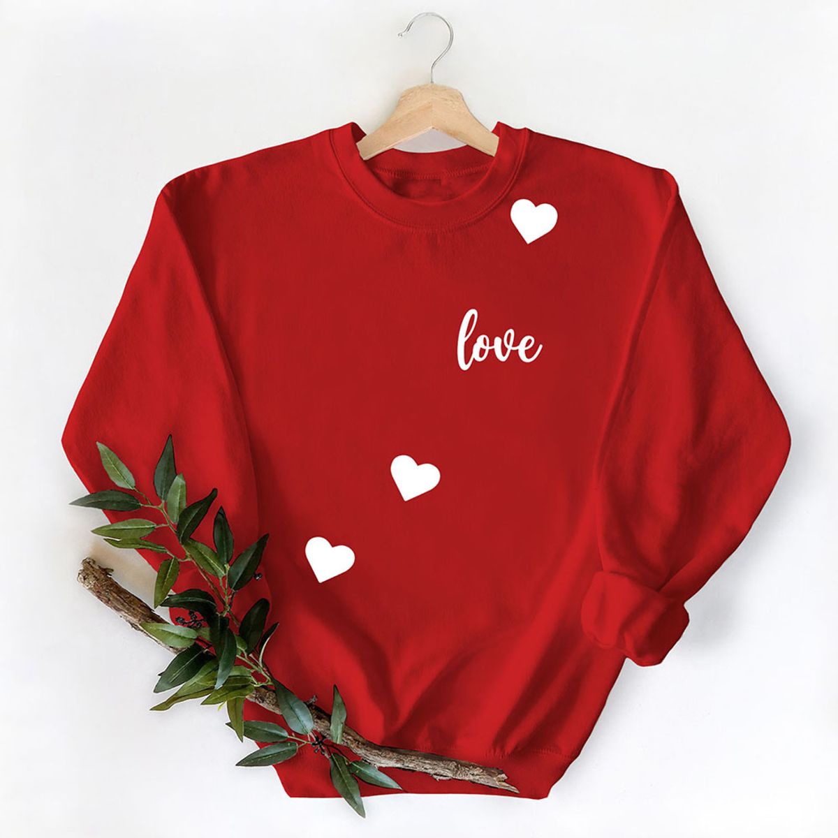 Womens Valentines Day Sweatshirt  Love Three Hearts  Red  2XL