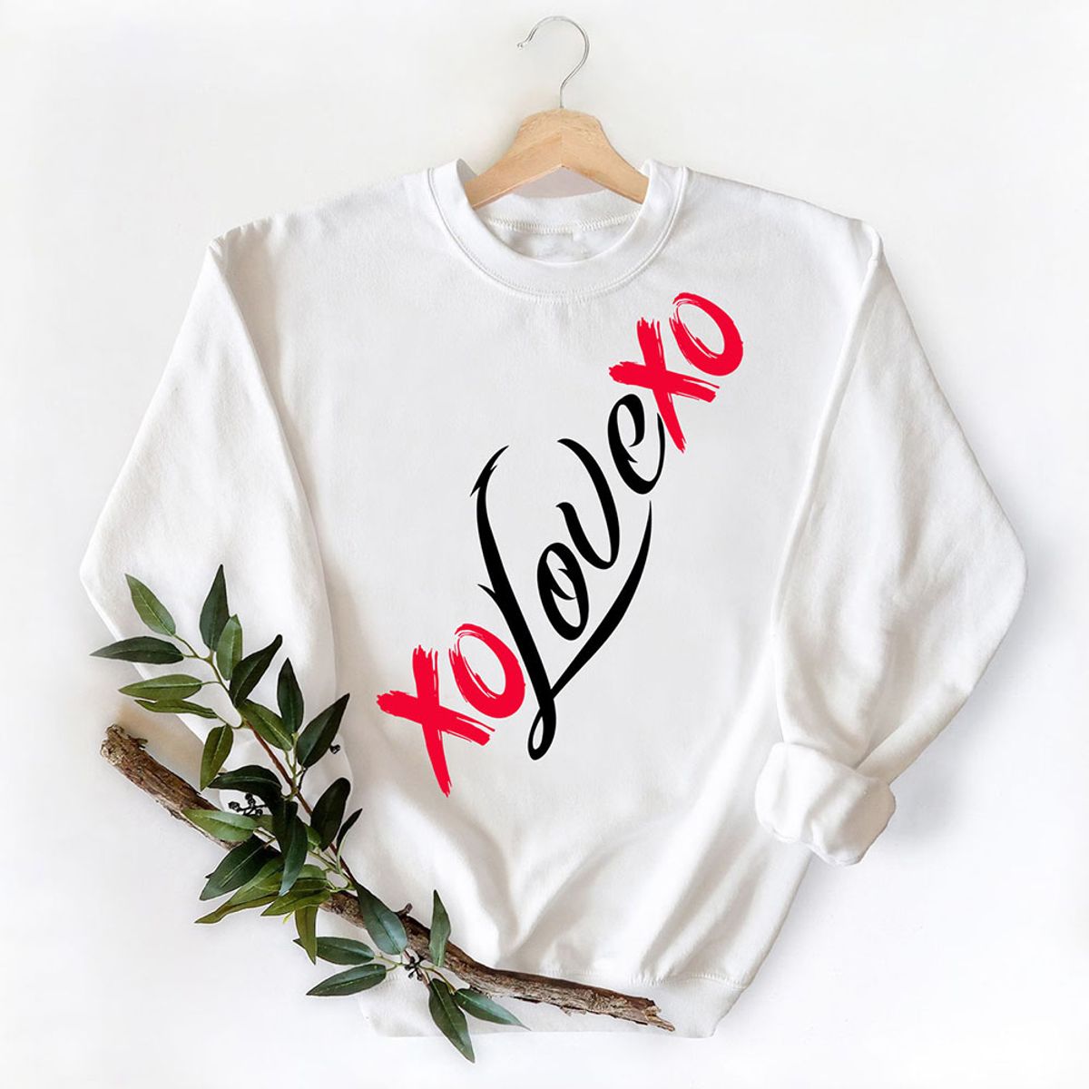 Women's Valentine's Day Sweatshirt - XO Love XO - White / S