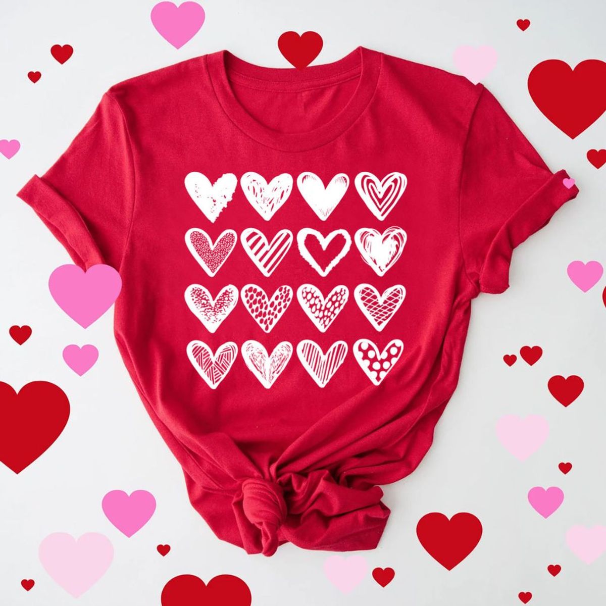 Women's Valentine's Day T-Shirt - Large - Red - Sixteen Hearts