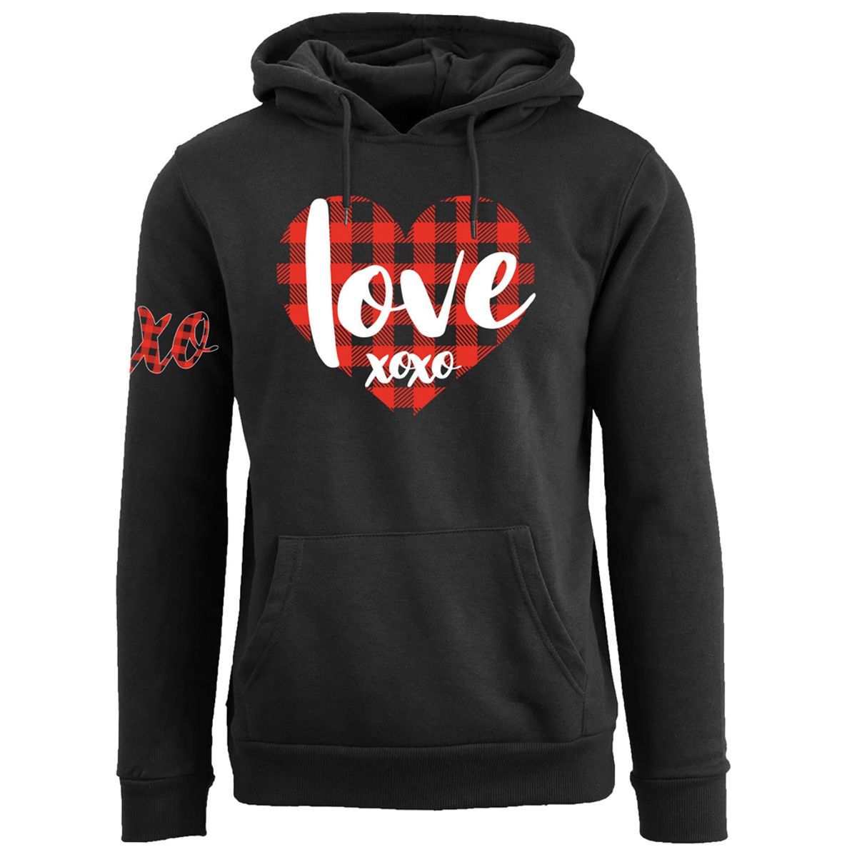 Women's Valentine's Day Hoodie Sweatshirt - Love XOXO - Black / 2XL