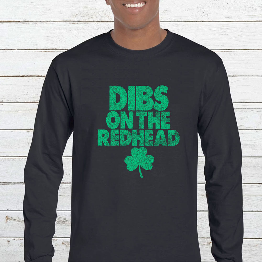 Men's St. Patrick's Day Long Sleeve Shirt - Dibs On The Redhead - Black / S
