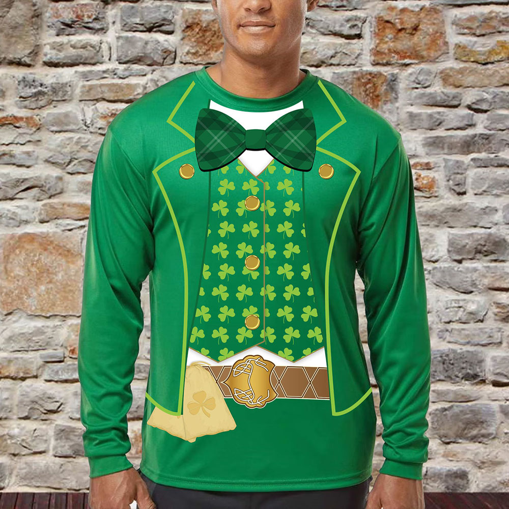 Men's St. Patrick's Day Long Sleeve Shirt - Leprechaun Suit - K.Green / 2XL