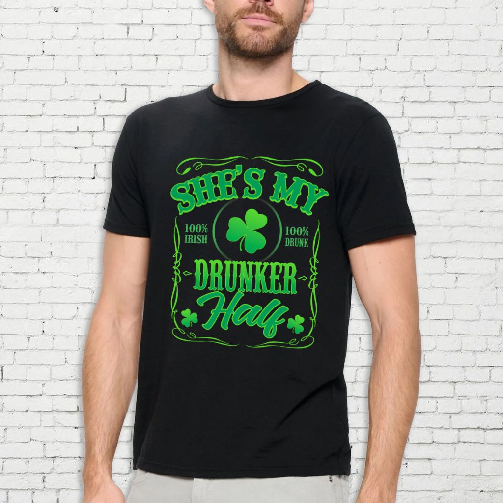 Mens Irish Love St Patricks Day TShirt  2XLarge  Shes My Drunker Half